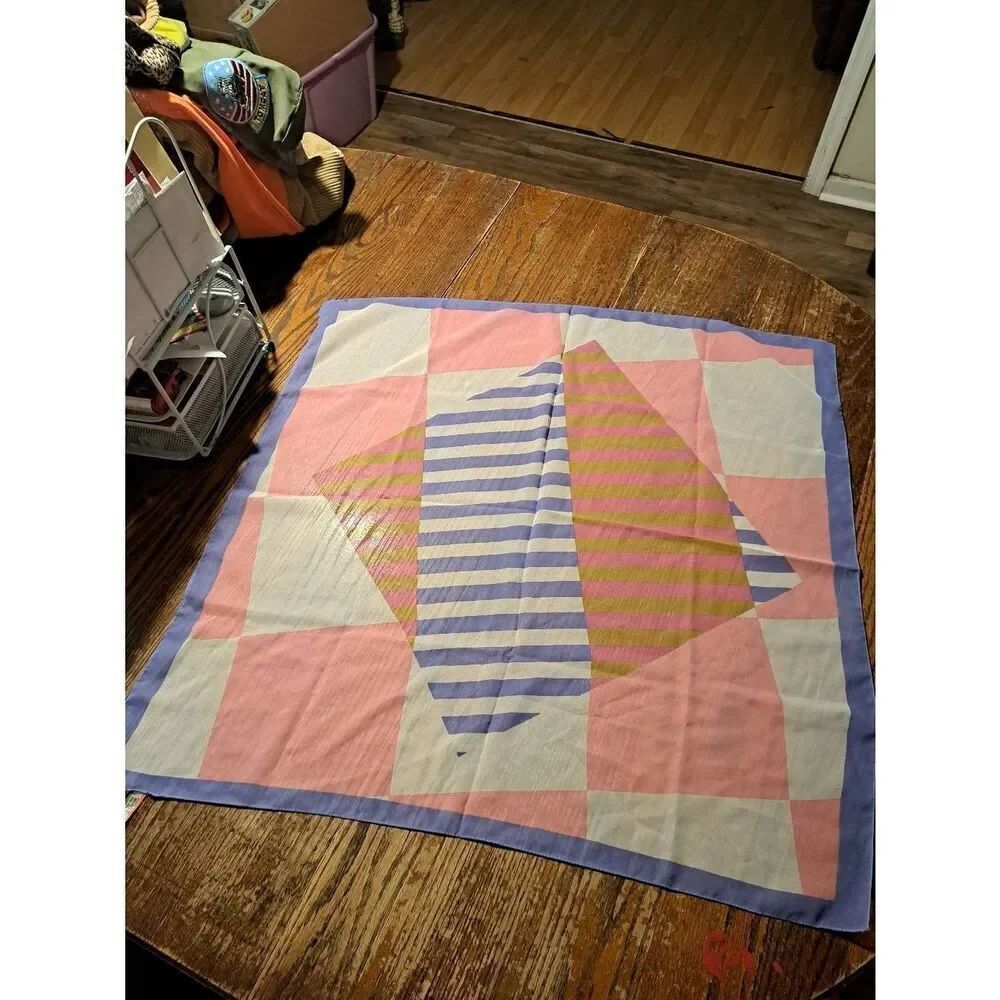 Vintage Womens Ladies Scarf Wrap Made in Italy 100% Polyester Purple Blue Pink